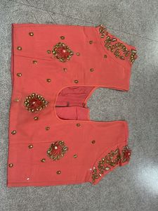Beautiful Embroidered Peach Saree with Blouse
