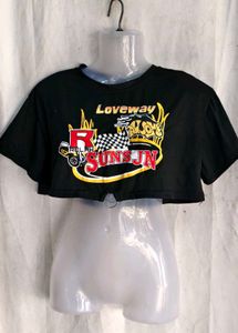 I. Black Graphic Crop Top