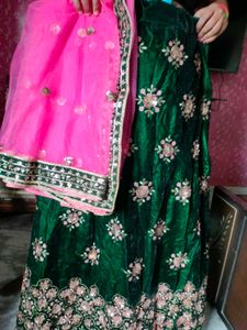 Emerald Green Velvet Lehenga Choli