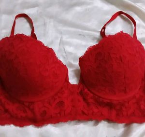 Lace Trimmed Red Bra
