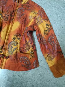 Orange Whimsical Paisley Print Corduroy Jacket