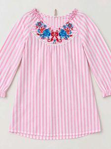 Pink Striped Embroidered Kurta