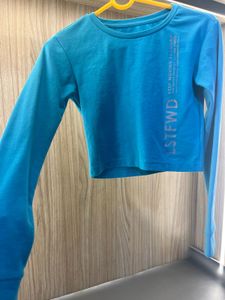 Aqua Blue Long Sleeve Crop Top