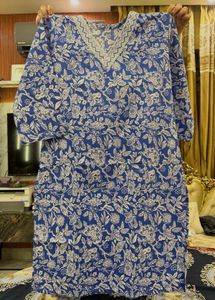 Blue Floral Print Kurta Set with Dupatta