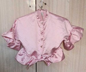 Pink Silk top with Ruffles