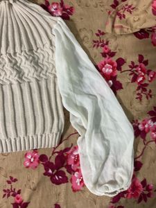 Chic Knit &amp; Sheer Sleeve Top