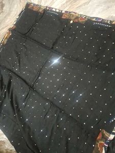 Black linen Saree with Embellishments and Blouse P