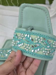 Embellished Mint Green Slides