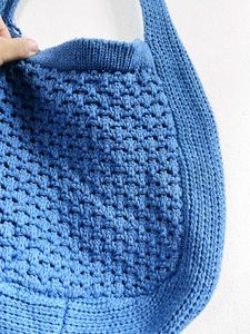 Chic Blue Knitted Hobo Bag