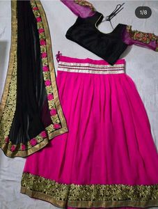 Vibrant Pink & Black Embroidered Lehenga Set