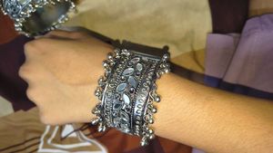 Boho Silver Mirror Work Bangles