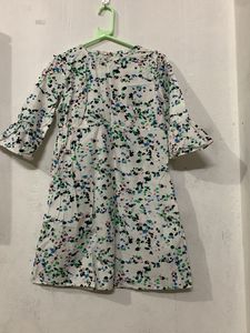 White Floral Print A-Line Dress