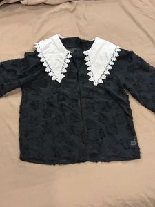Black Textured Collar Top