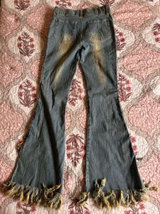 Y2k Bohochic blue jeans w beige lace