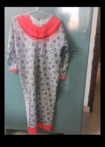 Stylish Printed Kurta with Red Neckline