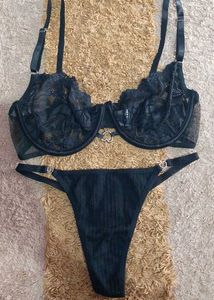 Black Lace Bra and Thong Set