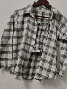 Plaid Button-Up Shirt with Smocked Bodice