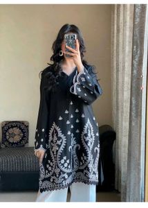 Elegant Black and White Embroidered Cord Set