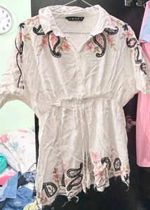 Embroidered White Tunic Top