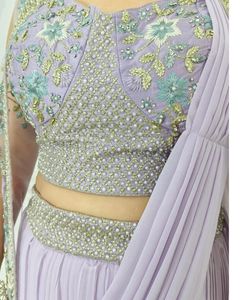 Lilac Color Stitched Saree Wid Full Sleeves Jacket