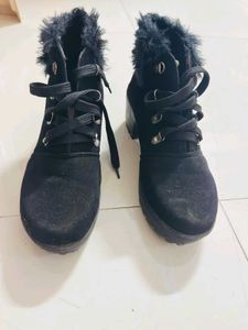 Black Furry Ankle Boots one time used