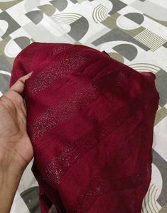 Elegant Maroon Saree with Glitter Stripes