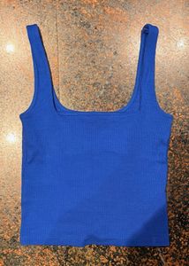 Vibrant Blue Ribbed Square Neck Tank Top