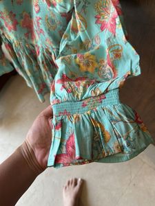 Vark Floral Print Peplum Top And Palazzo