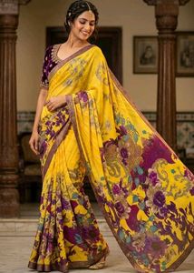 Vibrant Yellow Floral Saree