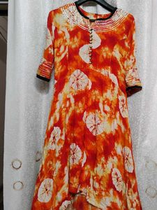 Vibrant Orange &amp; White Kurta