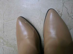 leather Beige Knee-High Boots