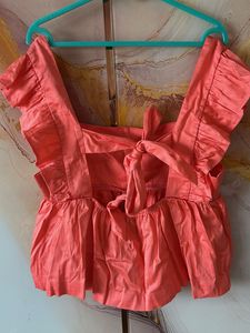 Coral Ruffle Square Neck Top
