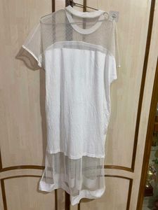 White Sheer Overlay T-Shirt Dress