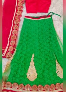 Vibrant Green & Red Lehengas