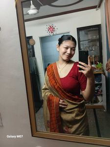 Elegant Beige &amp; Orange Saree