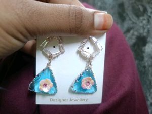 Designer Blue Triangle Flower Earrings combo offer
