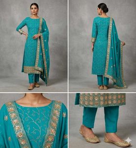 Beautiful Teal Kurta Set with Silver Embroidery