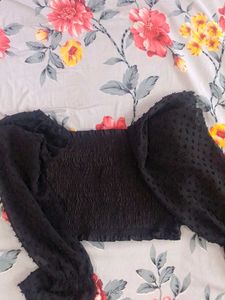 black off shoulder smocky top