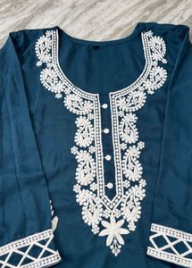 Elegant Teal Kurta Set with White Pants