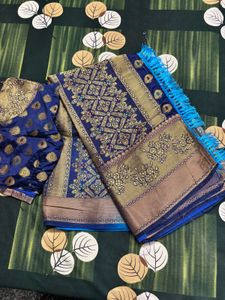 Blue & Gold Silk Saree with Blouse