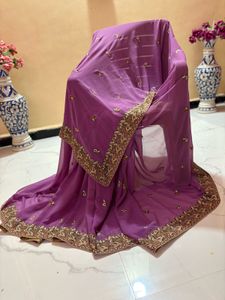 Elegant Purple Embroidered Saree
