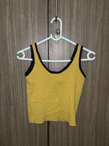 Yellow Ribbed Tank Top with Black Trim