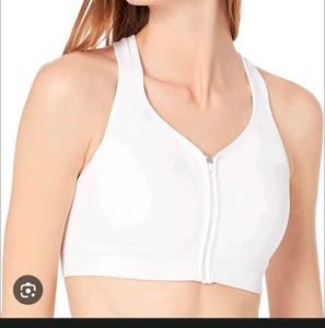 White Front Zip Jokey  Sports Bra