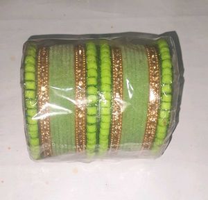 Vibrant Green &amp; Gold Bangles Set