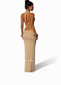 Elegant Gold Halter Maxi Dress
