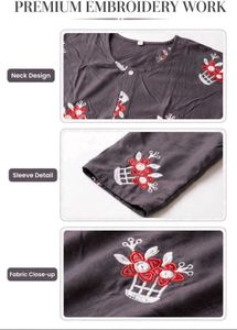 stylish grey cotton kurta - Red and white floral E