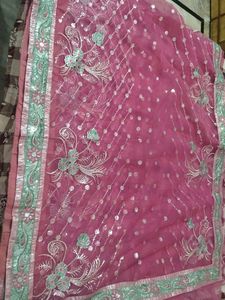 beautiful light magenta saree with stich blows and