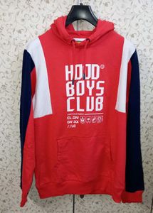 locomotive Men Red&amp; Navy Blue Printed Hooded