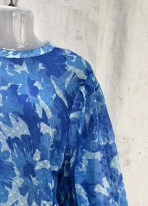 Blue Floral Print Midi Dress