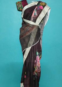 Brown lenin cotton saree